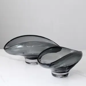Изготовленная вручную выдувная винтажная декоративная стеклянная чаша серого цвета в форме ракушки центральный столик для домашнего декора свадебные подарки