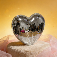 Produit phare : Grand cœur en verre réfléchissant rose argenté effet miroir, motif Pêche Amour, pour la Saint-Valentin, Noël et le Nouvel An