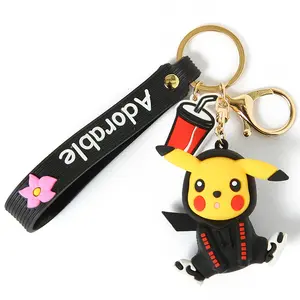 Fancy rubber cartoon key chain cute cartoon short lanyard car key holder