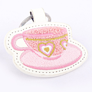 Gantungan Kunci Kopi Grosir Kustom Pink Bordir Logo Kartun Pemegang Lucu PU Kulit Gantungan Kunci Pesona untuk Wanita Gadis - Product Image 2
