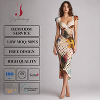 Robe midi élégante Joydressing à motifs floraux et pois, sexy, froncée, col cœur, avec dentelle, pour fêtes, vente en gros