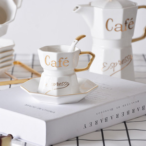 Tazze da caffè pomeridiano bianche in stile europeo set di tazze da tè in porcellana <span class=keywords><strong>con</strong></span> supporto dorato - Product Image 4