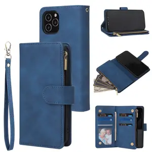 Boyobacase PUレザーウォレットケースforPhone 12 & 12 Proフリップカバー、6つのカードスロットと1つのジッパーコインポケット付き