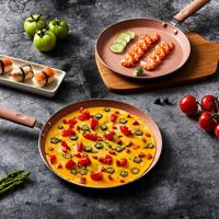 Poêle à pizza rose antiadhésive en aluminium avec poignée en bakélite douce au toucher, compatible induction, résistante au four, poêle à frire moderne pour cuisinière à gaz