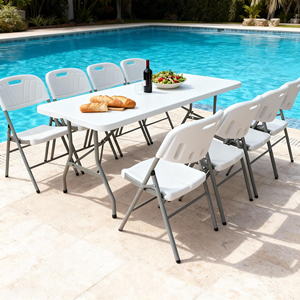 Tavolo Rettangolare Pieghevole in Plastica Bianca HDPE Portatile per Uso Commerciale all'Ingrosso per <span class=keywords><strong>Giardino</strong></span> Esterno Campeggio Eventi Noleggio Catering - Product Image 1