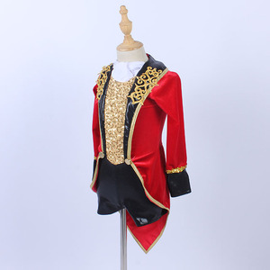 Camicia di paillettes dorate di velluto rosso pantaloncini neri Costume da ballo Jazz più grande Showman - Product Image 2