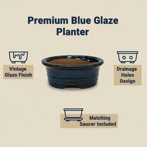 Maceta de Cerámica para Bonsái, Pequeña, Multi-Estilo, con Acabado Azul, Duradera, Ecológica, para Uso en Interiores y Exteriores - Product Image 5