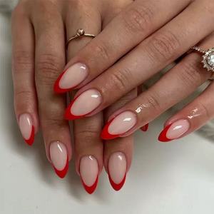 Ongles à presser French Tip Amande Courts Réutilisables <span class=keywords><strong>32</strong></span> Pièces 16 Tailles avec Mini Lime à Ongles en Plastique et Bandes Adhésives - Product Image 2