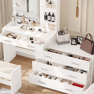 Chambre à coucher blanche en bois Fabrication sur mesure Coiffeuse polyvalente Commode à tiroirs avec miroir à led pour chambre <span class=keywords><strong>Lot</strong></span> <span class=keywords><strong>de</strong></span> tiroir - Product Image 3