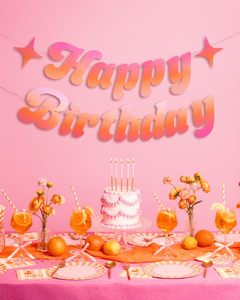 Feliz Cumpleaños Pancarta Rosa Naranja |   Decoraciones para Fiestas de Cumpleaños, Fiesta Infantil, Fondo, Letrero, Guirnalda, Verano, <span class=keywords><strong>Piscina</strong></span>, Ambiente Tropical - Product Image 5