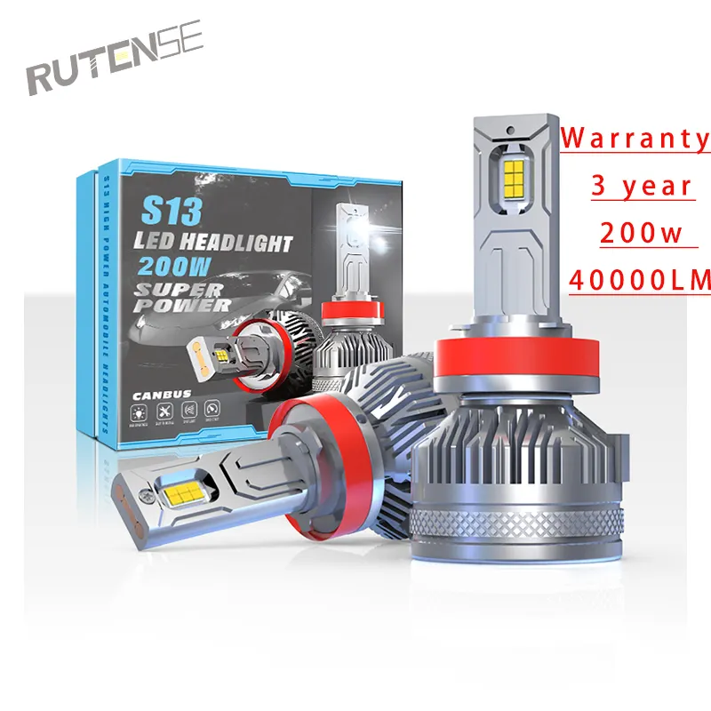 RUTENSE hot selling super power auto led headlamp S13 car led lights H4 H7 200w double copper pipe car led headlights 40000LM