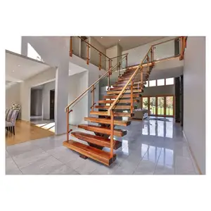 Prima Top Manufacturer Grey Glass Guardrail Straight Beam Stair High Quality And Popular Design Straight Stairs Supplier