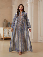 Abaya Maxi Élégante et Respirante en Polyester Brodé de Paillettes pour Femme Adulte, Idéale pour les Mariages et Toutes les Saisons