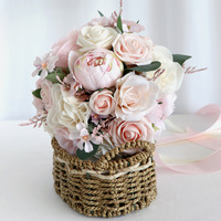 Bouquet de fleurs artificielles en soie, roses et pivoines, pour mariage, bouquet de roses artificielles pour la mariée et les demoiselles d'honneur