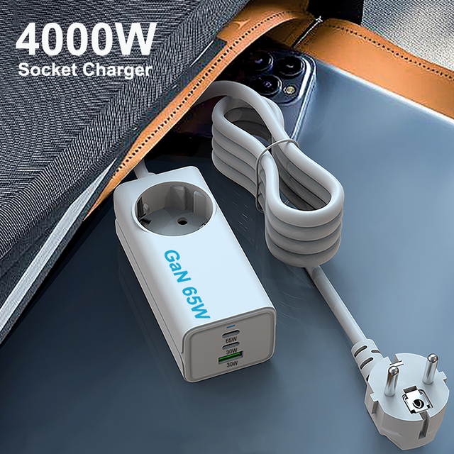 Surge Protector 4000W High Power With 3 Port Gan 65w PD Fast Charger EU KR Socket Strip Wall Plug Power Adapter Charger Phone