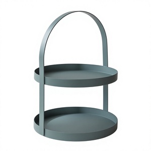 Plateau de service rond en métal à deux niveaux avec poignée pour la présentation de gâteaux et la décoration de fête, finition couleur accent pour support à gâteau pour décoration d'anniversaire - Product Image 1