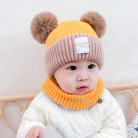 OEM Herfst Winter Baby Dome Dubbele Haarbal Pluche Gebreide Mutsen 3D Borduurwerk Warme Sjaal Sets Mutsen Jongens en Meisjes OEM Koude Muts