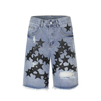 Shorts en jean déchirés et brodés personnalisés pour hommes, style streetwear, en coton, pour l'été