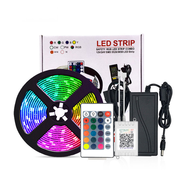 12V 5050 RGB Wireless Strip Light Kit 5m10m LED Flexible Waterproof Strip 60LED/m Smart IR 24key Remote Wireless Controller