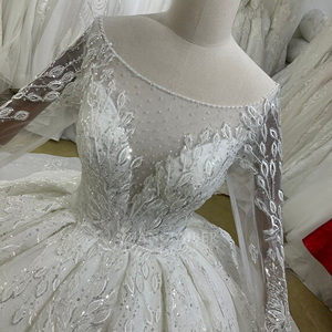 Robe de mariée de luxe moderne style princesse, manches longues, appliques perlées, longueur ras du sol, robe de bal, traîne chapelle, modèle Lsbh31 - Product Image 3