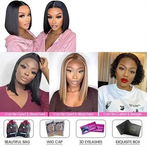 Cheveux humains malaisiens transparents, lisses, courts, type bob 6x4 pour perruque - Product Image 1