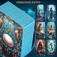 Cartes de tarot personnalisables en papier avec feuille d'aluminium bleue, coins biseautés, vente en gros, estampage à chaud, impression couleur, PET, imperméables, pour la famille