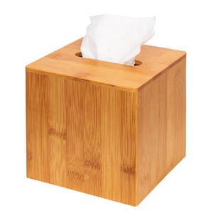 Napkin Organizer Stand Laser Cutting Small Packaging Bamboo Tissue Box Holder Square Wooden Box For Desk