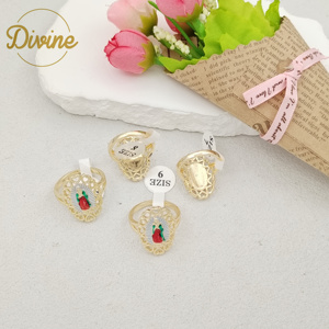 Joyería divina Nuevo estilo precio al por mayor 14K oro laminado Virgen María anillo material de latón Joyas <span class=keywords><strong>cristianas</strong></span> para mujeres - Product Image 3