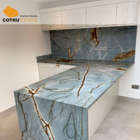 Encimera de cuarcita pulida de alta gama Cotrustone, resistente al fuego, color azul Roma, para interiores, cocinas y baños.