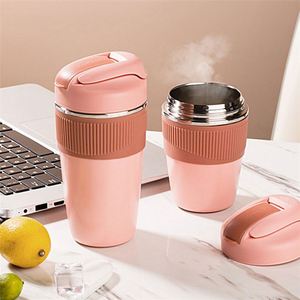 Nouvelle conception de tasse à café de voyage à double paroi isolée, avec manchon en silicone et poignée pliable, avec couvercle multifonction - Product Image 3