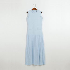 GX639 <span class=keywords><strong>Abito</strong></span> Lungo Estivo da Donna di Alta Qualità, Senza Maniche, <span class=keywords><strong>Plissettato</strong></span> con Perle, Elegante e Sexy <span class=keywords><strong>in</strong></span> <span class=keywords><strong>Maglia</strong></span> - Product Image 3