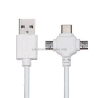 Kabel USB 3 in 1 Putih dengan Pengisian Cepat dan Transfer Data USB 2.0 Tipe C dan Micro USB
