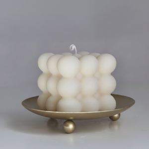 เชิงเทียนโลหะทรงกลมทำด้วยมือถาดใส่เทียนทำจากโลหะสีทอง - Product Image 1