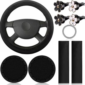Juego de 10 Fundas Universales de Cuero Artificial para Volante de 38 cm, para Mujer, con Almohadilla para Cinturón de Seguridad, Portavasos y Adhesivo para Botón de Encendido - Product Image 6