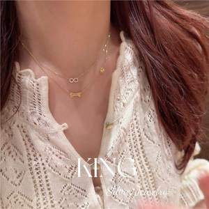 King Silver Jewelry Double Layer Necklace Infinite Bowknot Gold Plated Sterling Silver Fashion <b>Gift</b> For Women - Product Image 2