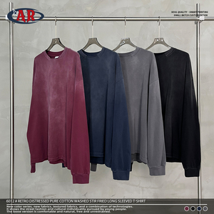 Camiseta de Manga Larga para Hombre, Estilo Urbano, Cuello Redondo, 100% Algodón, 350GSM, Teñida con Pigmentos, Lavada, Estilo Vintage, Disponible al por Mayor - Product Image 1