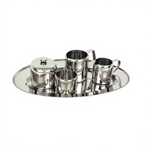 Stainless Steel Tea <b>Set</b> Elegant Classic Mirror Finish Durable Eco-Friendly Lid Handle <b>Teapot</b> Cups Tray Home Kitchen Tea Brewing - Product Image 1
