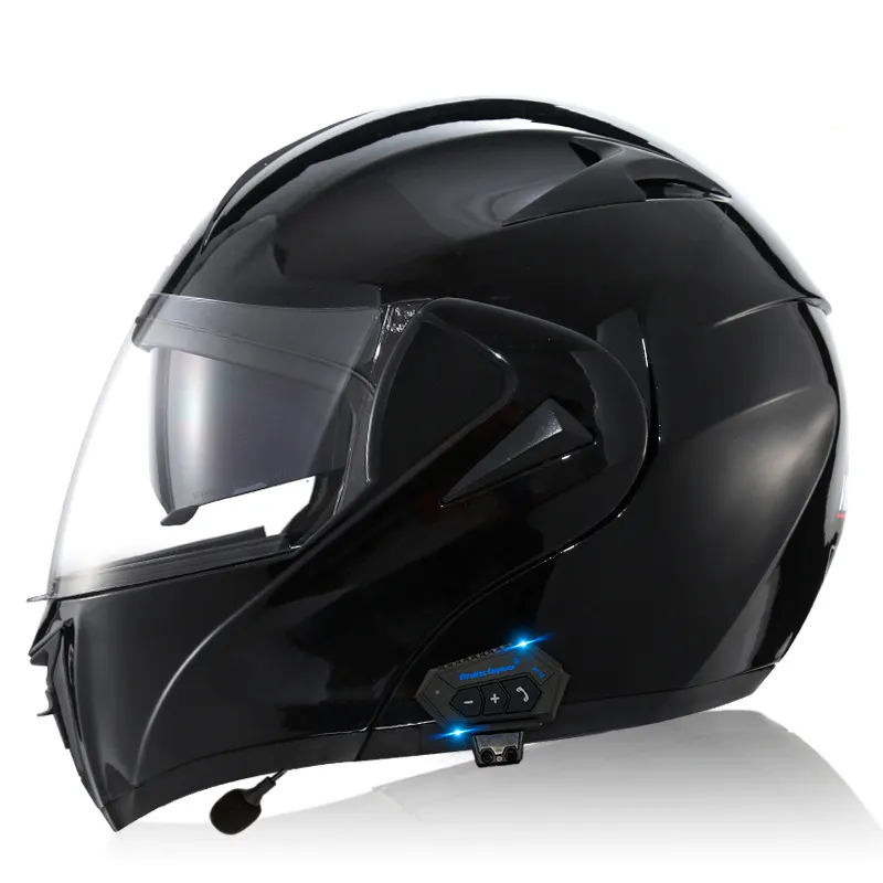 Visera transparente para casco de motocicleta, visera para motocicleta, cara completa, color negro brillante, diente azul