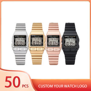 Montres numériques en gros SANDA 2007 avec logo personnalisé OEM, acier inoxydable, étanches, chronomètre, montre-bracelet rétro classique pour hommes, Reloj - Product Image 3