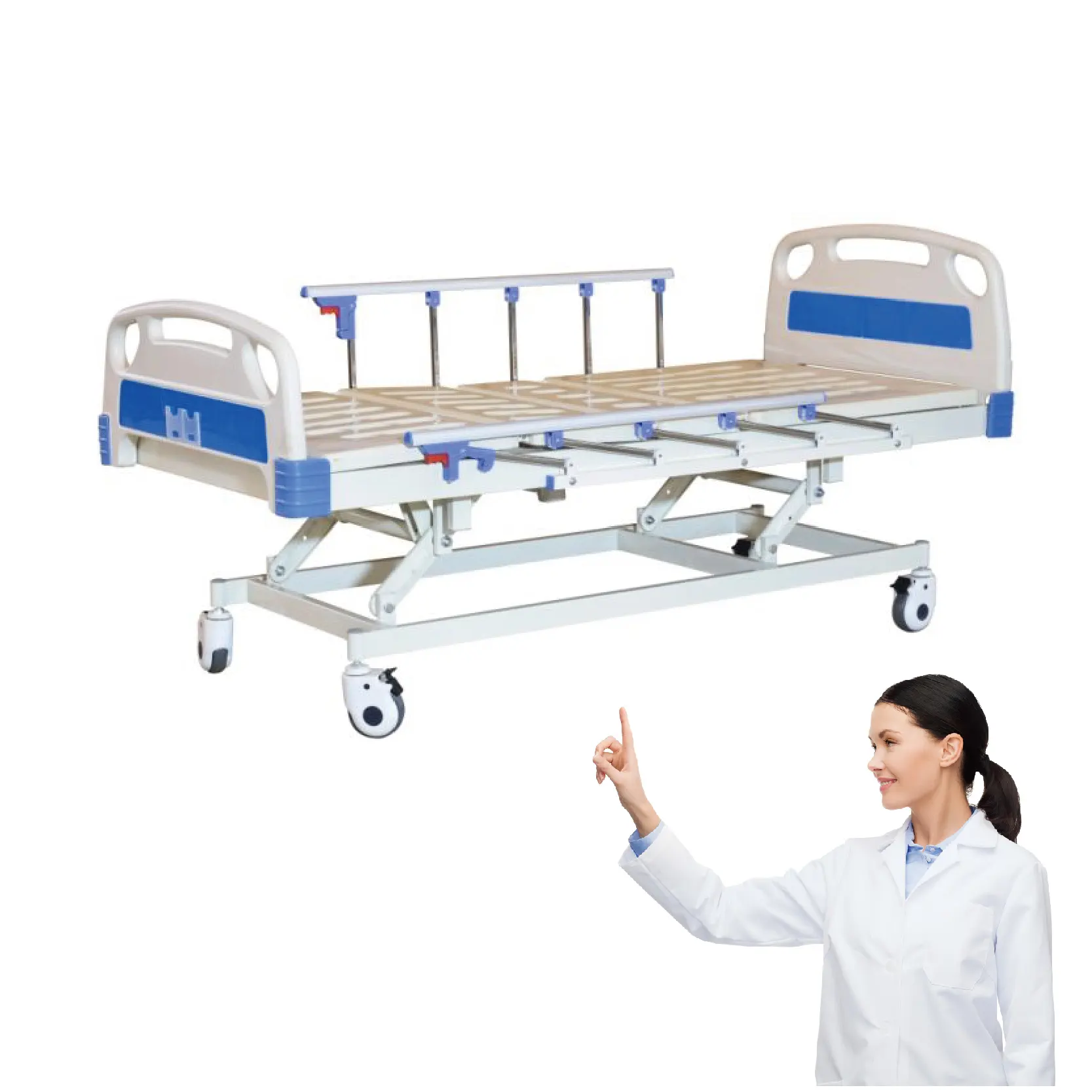 Suministros de fabricante de muebles de hospital, buen precio, 2 manivelas, multifunción, clínica, cuidado del paciente, uso Manual, cama de hospital médica