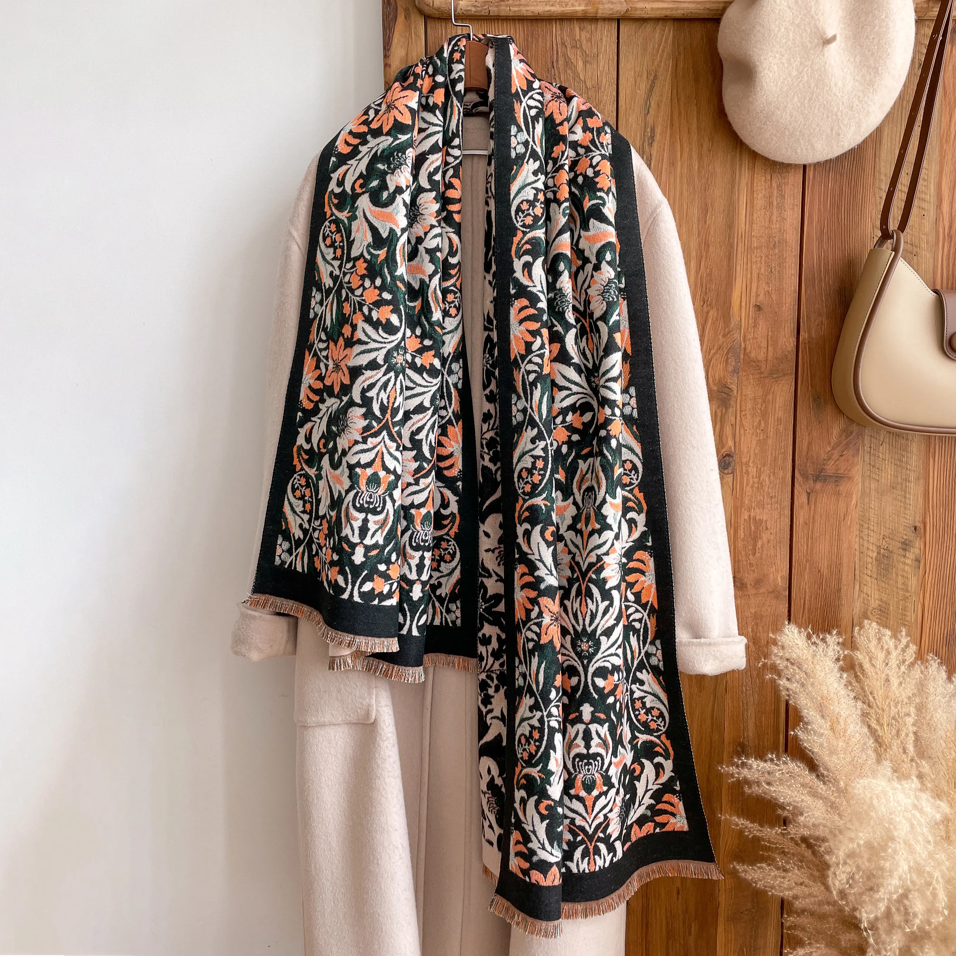 Nuevas bufandas de gran oferta para mujer, bufanda de Pashmina con estilo, chales, anacardo étnico, tejido floral, bufanda gruesa para invierno, cálida y fría