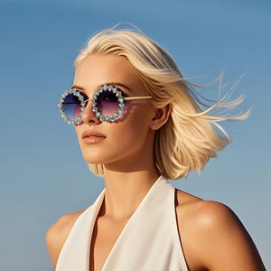 Gafas de Sol Redondas de Metal con Pedrería para Mujer Z841, UV400, Montura Negra, Lentes de PC Tipo 3, Gafas de Moda - Product Image 2