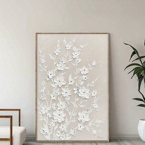 Dipinto a Olio 3D su Tela con Texture, Fiori Bianchi e Albero, Quadri Personalizzati all'Ingrosso, Decorazione Moderna per la Casa, Arte Murale - Product Image 1