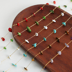Stainless Steel PVD 18K Gold <b>Statement</b> <b>Necklace</b> | Multi-Color Semi-Precious Natural Stone Chip Chain - Product Image 4