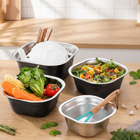 Peralatan Sajian Salad Sekali Pakai dari Baja Anti Karat Berkilau Ramah Lingkungan Aman untuk Makanan Desain Modern Kemasan Karton untuk Pesta