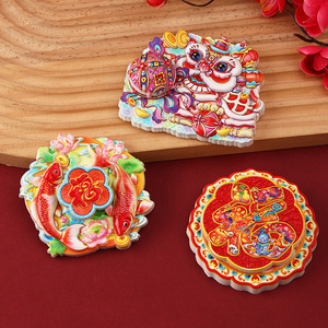 Rotating Lion Dance Fridge Magnet Irregular Shape Resin Magnetic Sticker Chinese New Year Decor - Product Image 1