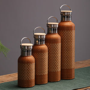 Tasse de haute qualité en acier inoxydable bambou tissé Thermos tasse voyage Portable poche plusieurs capacités Option Thermos flacon - Product Image 2