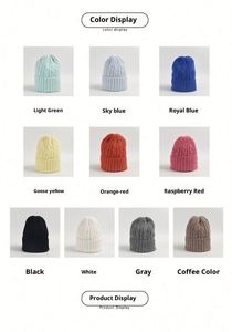 New Arrival Autumn Winter Knitted Beanie <b>Rabbit</b> Fur and Acrylic Solid Color Casual Braided Beanie - Product Image 2