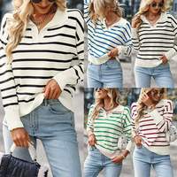Nouveau pull pour femme à col montant, tendance et très vendu, pull en tricot rayé décontracté pour l'automne et l'hiver