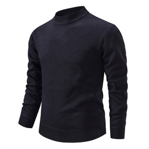 Suéter Holgado de Punto de Cuello Redondo de Color Sólido para <span class=keywords><strong>Hombre</strong></span>, Camiseta Base de Otoño e Invierno, Forrado de Felpa, Engrosado - Product Image 2